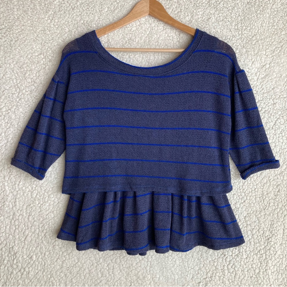 Anthropologie Postmark Latitudes navy royal blue striped peplum top sweater XS - Picture 5 of 16